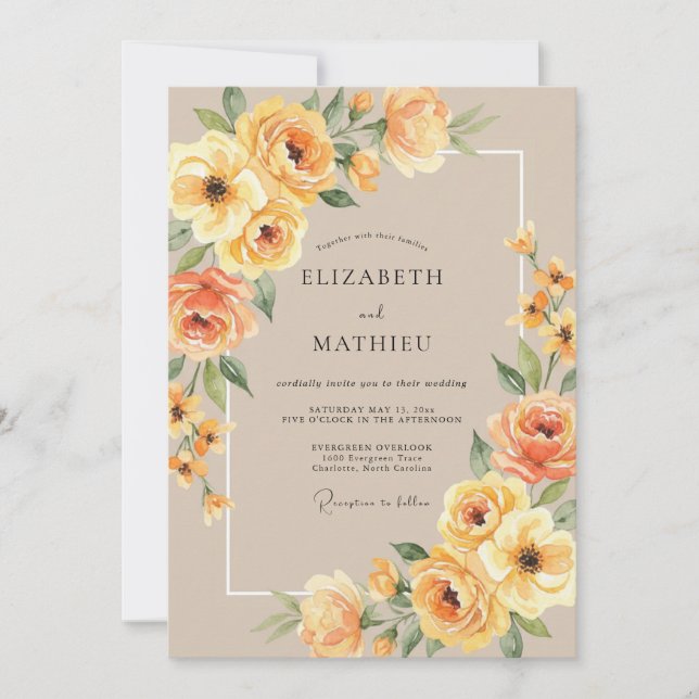 Invitation Mariage Botanique Chaud Ambré (Devant)