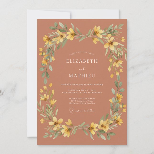 Invitation Mariage botanique chaud en terre cuite (Devant)