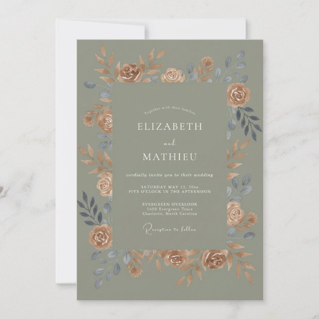 Invitation Mariage Botanique Chaud Vert Mousse (Devant)
