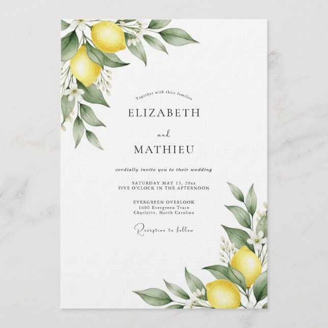 Invitation Mariage Botanique Citron Jaune (Devant)