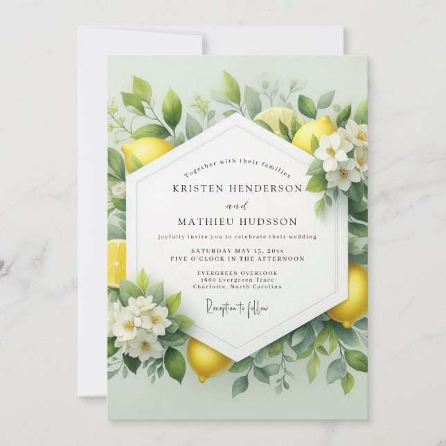 Invitation Mariage Botanique Citron Zesty (Devant)