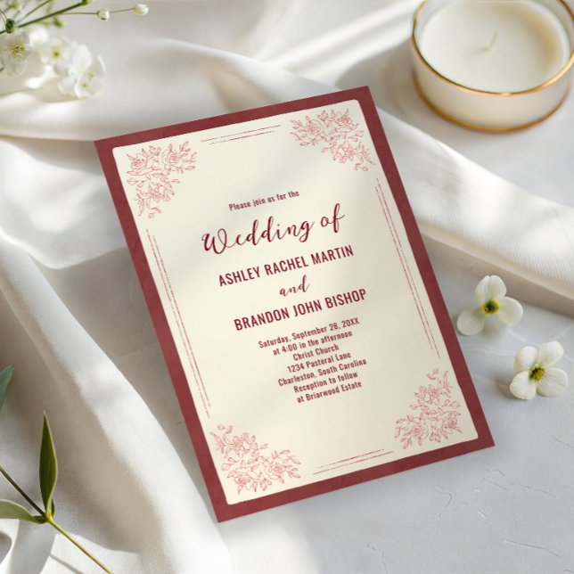 Invitation Mariage Botanique Classique Bourgogne de Jardin de (Créateur téléchargé)