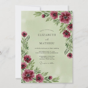 Invitation Mariage Botanique Classique Vert Sauge