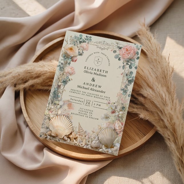 Invitation Mariage Botanique Coquillage de la Côte (Créateur téléchargé)