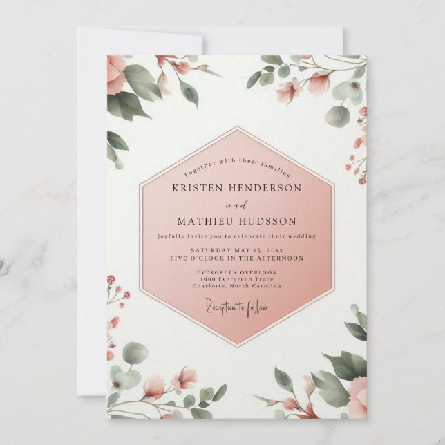 Invitation Mariage botanique Corail Blush Whimsy (Devant)