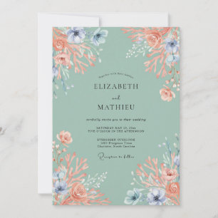 Invitation Mariage Botanique Corail Pêche Romantique