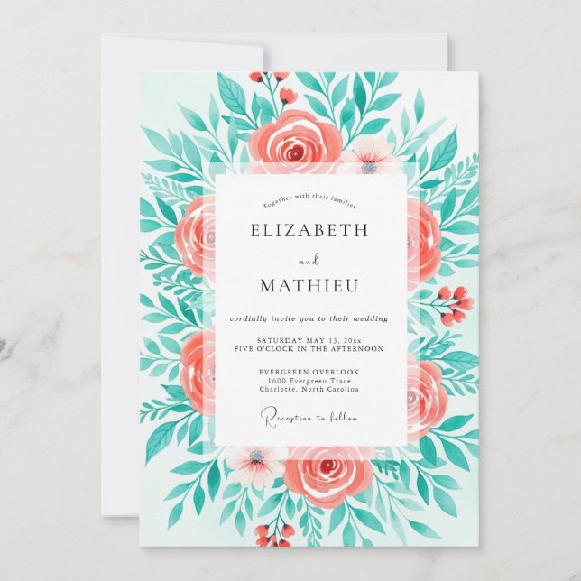 Invitation Mariage Botanique Coral Bloom (Devant)