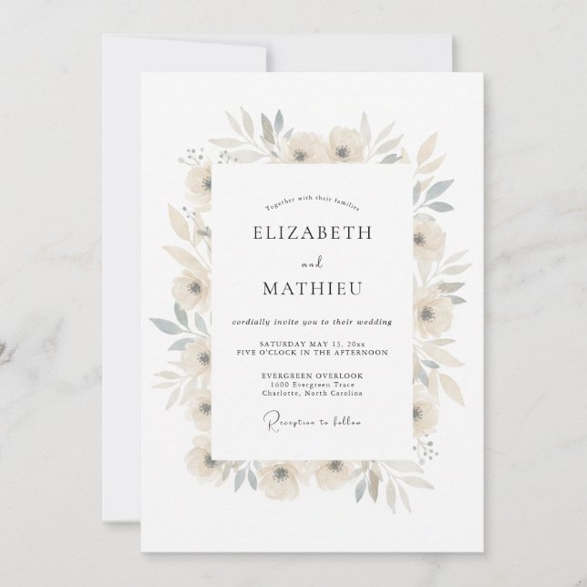 Invitation Mariage Botanique Crème Aérien (Devant)