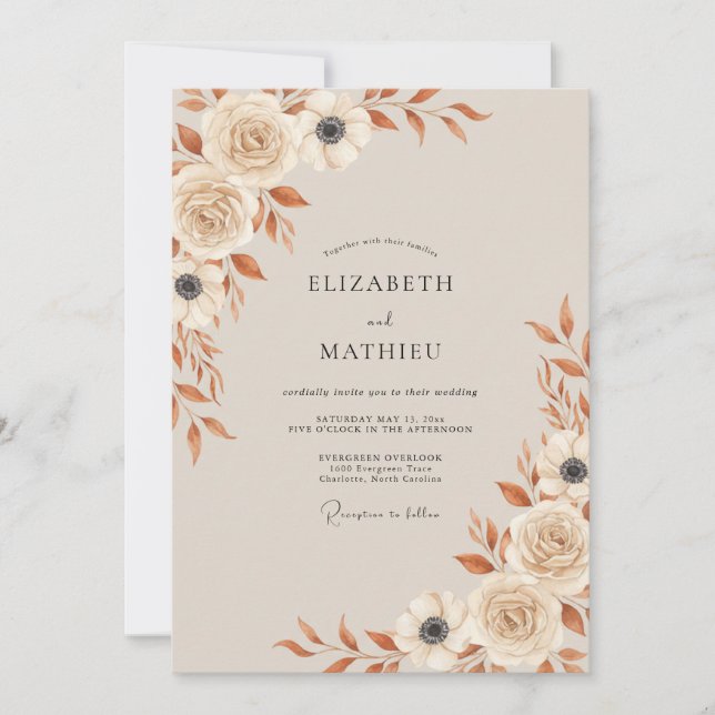 Invitation Mariage Botanique Crème Automne (Devant)