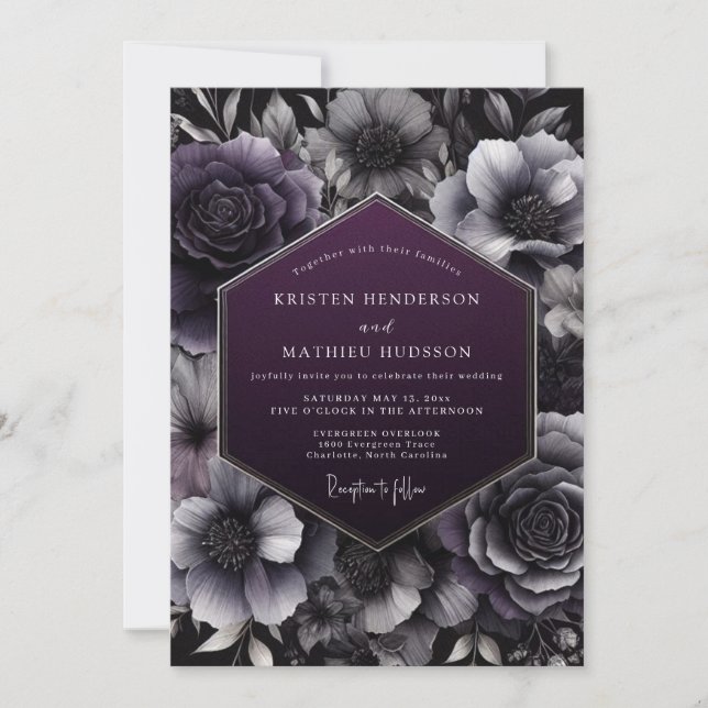 Invitation Mariage Botanique Crépuscule Prune (Devant)