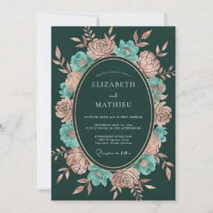 Invitation Mariage Botanique Cuivre Vert Chasseur