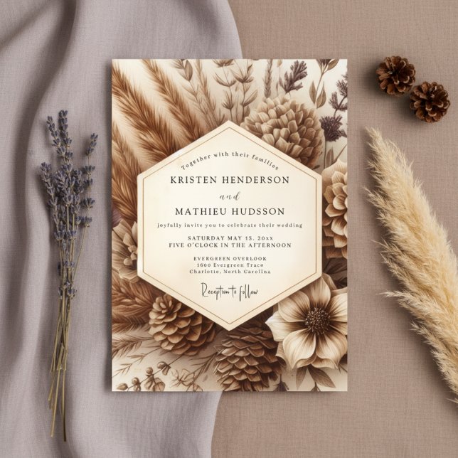 Invitation Mariage Botanique dans un Bois Brun (Créateur téléchargé)