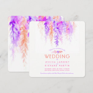 Invitation Mariage botanique d'aquarelle violet orange invite