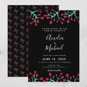 Invitation Mariage botanique de baie aquarelle de Noël