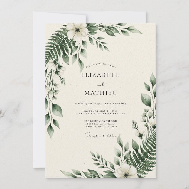 Invitation Mariage botanique de bois émeraude (Devant)