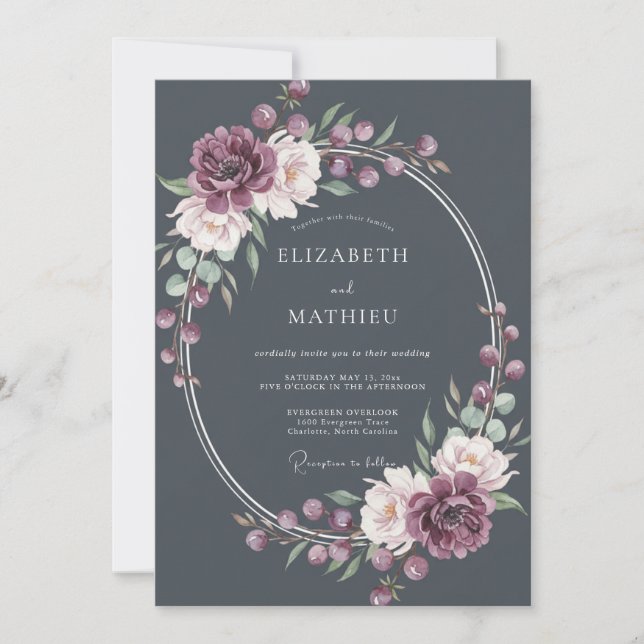 Invitation Mariage Botanique de Charbon de Minuit (Devant)