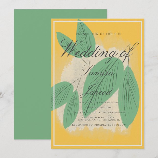 Invitation Mariage botanique de citron et de feuille dessinés (Devant / Derrière)
