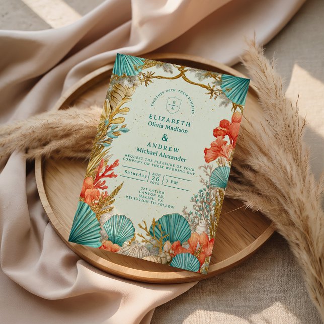 Invitation Mariage Botanique de Coquillages de Plage (Créateur téléchargé)