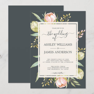 Invitation Mariage botanique de couleur rose rose pâle chic e
