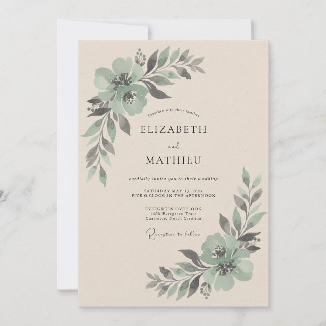 Invitation Mariage Botanique de Fleur de Sauge (Devant)