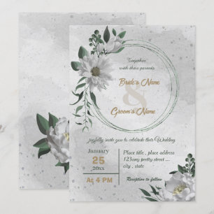 Invitation mariage botanique de fleurs blanches romantiques