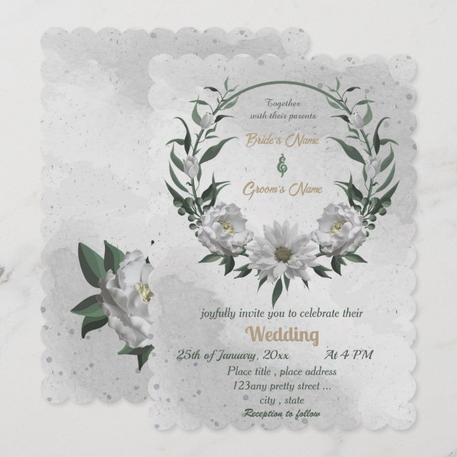Invitation mariage botanique de fleurs blanches romantiques (Devant / Derrière)