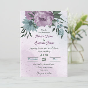 Invitation mariage botanique de fleurs bleues violettes