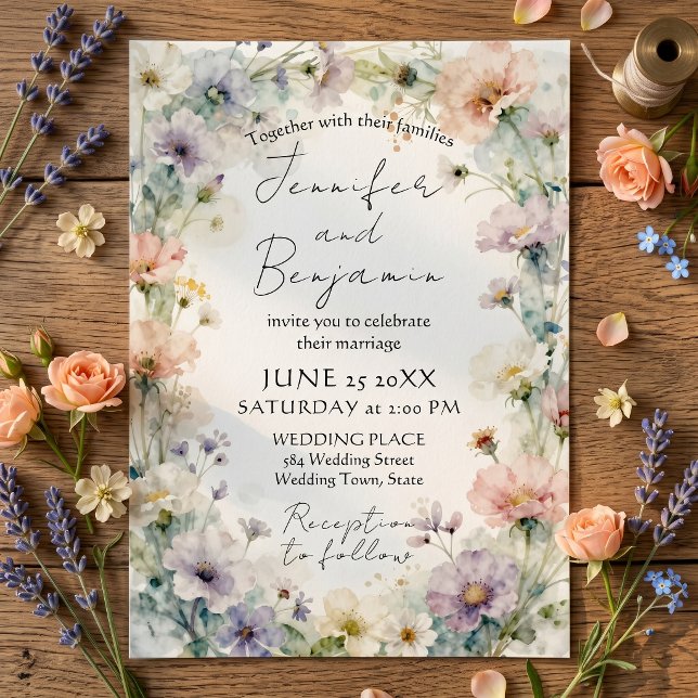 Invitation Mariage Botanique de Fleurs Sauvages à l'Aquarelle (Créateur téléchargé)
