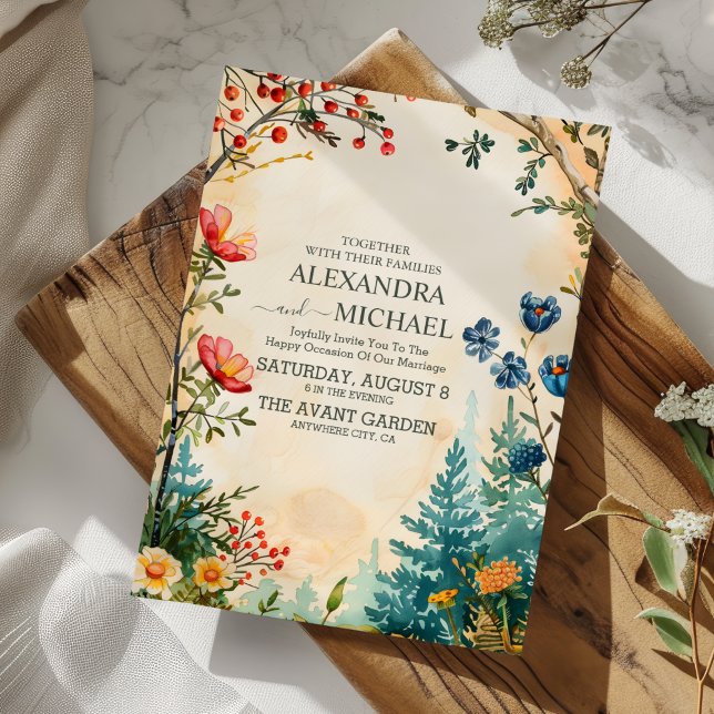 Invitation Mariage botanique de fleurs sauvages d'automne Boh (Créateur téléchargé)