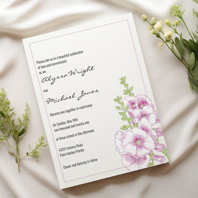 Invitation Mariage botanique de fleurs vert menthe blanche (White mint green pink flowers botanical Wedding)