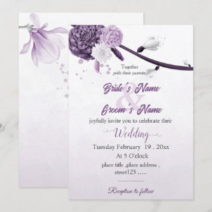 Invitation mariage botanique de fleurs violettes romantique