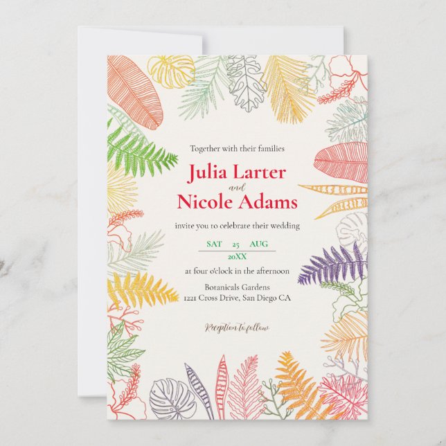Invitation Mariage botanique de forêt tropicale à l'Hibiscus (Devant)