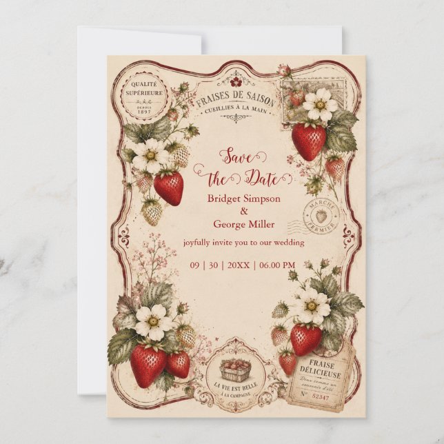 Invitation Mariage Botanique de Fraise Victorien (Devant)