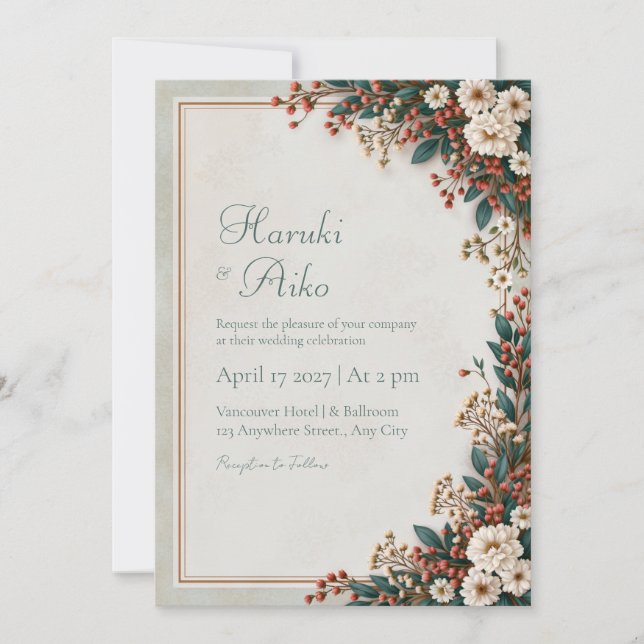 Invitation Mariage botanique de la baie de corail (Devant)