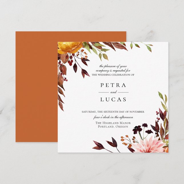 Invitation Mariage botanique de la forêt d'automne rustique (Devant / Derrière)