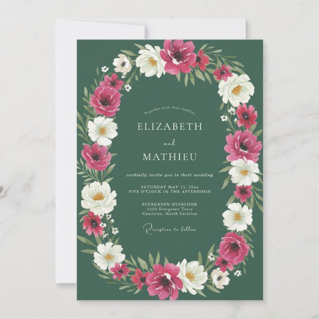 Invitation Mariage Botanique de la Forêt Magenta (Devant)