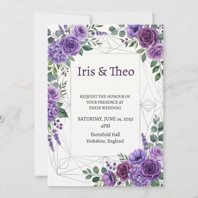 Invitation Mariage botanique de la jacinthe des bois (Devant)