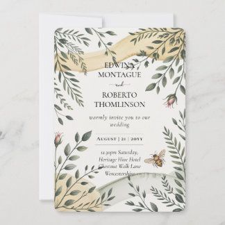 Invitation Mariage botanique de l'abeille et de l'olive Hérit
