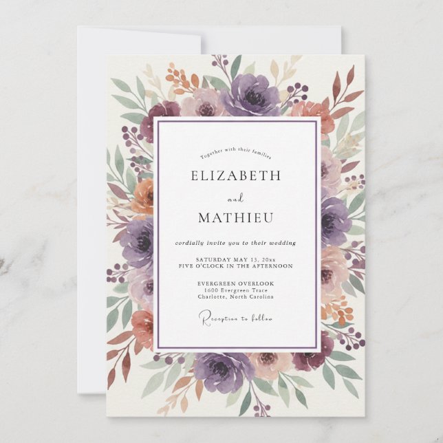 Invitation Mariage botanique de lavande en fleurs (Devant)