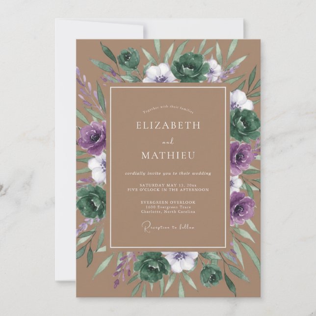 Invitation Mariage Botanique de Lavande en Forêt (Devant)