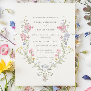 Invitation Mariage botanique de prairie fleurie de printemps