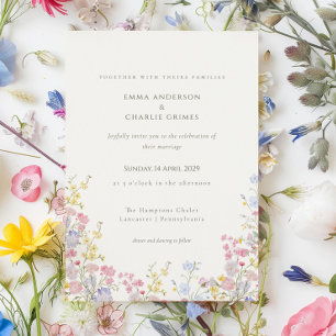 Invitation Mariage botanique de prairie fleurie de printemps-