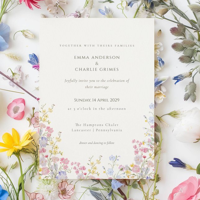 Invitation Mariage botanique de prairie fleurie de printemps- (Créateur téléchargé)