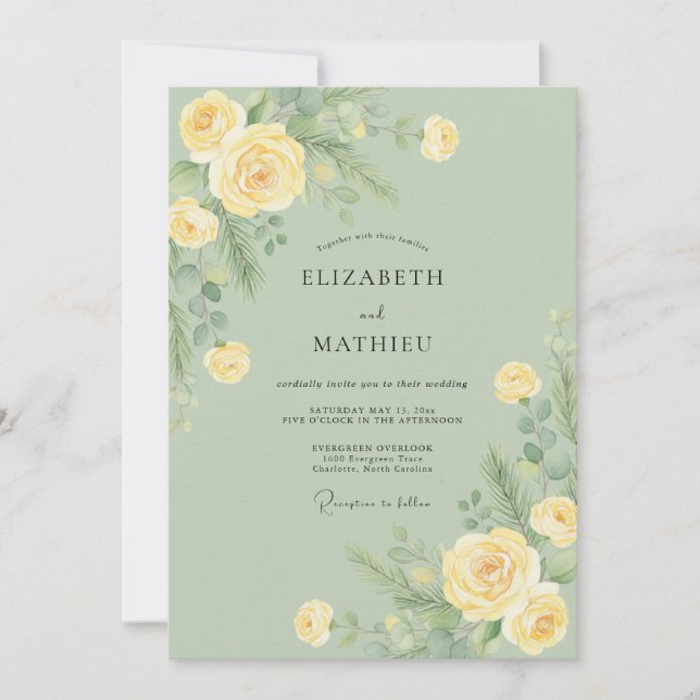 Invitation Mariage Botanique de Printemps Jaune Pâle (Devant)