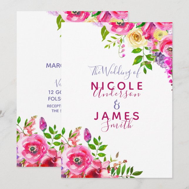 Invitation Mariage Botanique de Printemps Rose Clair Floral A (Devant / Derrière)