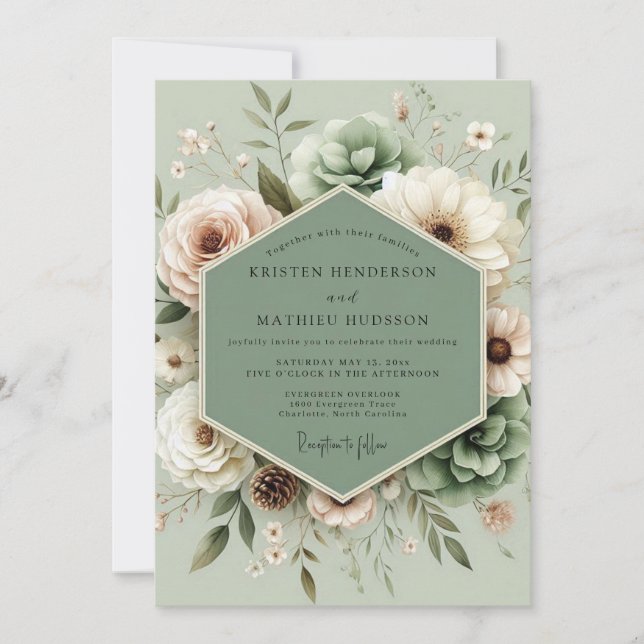 Invitation Mariage Botanique de Succulentes de Sauge (Devant)