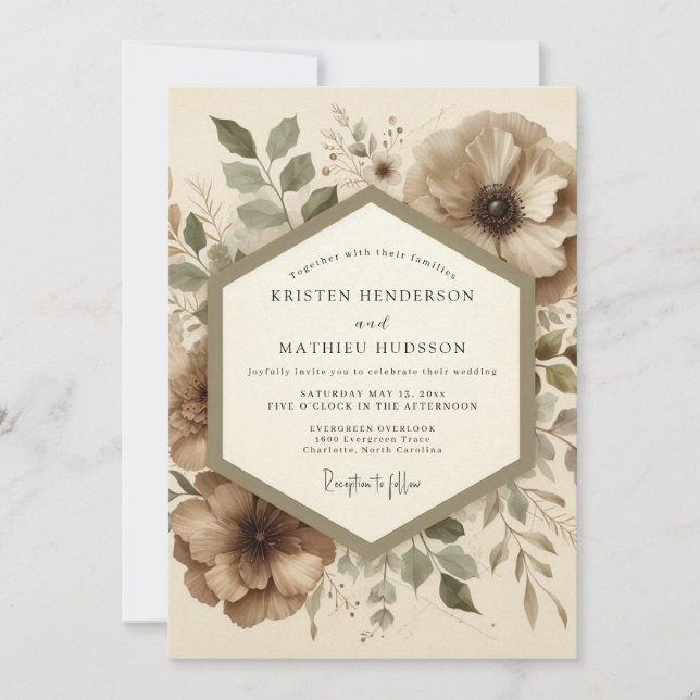 Invitation Mariage Botanique de Taupe en Forêt (Devant)