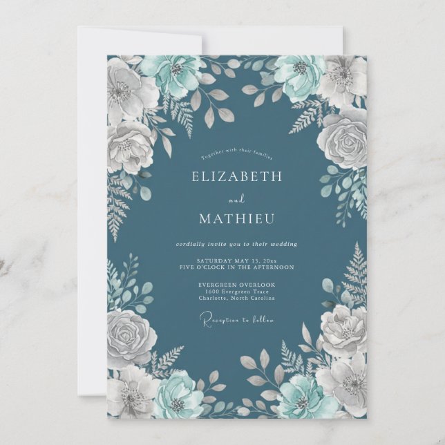 Invitation Mariage Botanique de Teal Midnight (Devant)