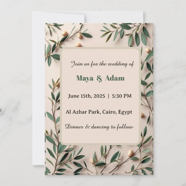 Invitation Mariage botanique de verdure de branche d'olivier (Devant)