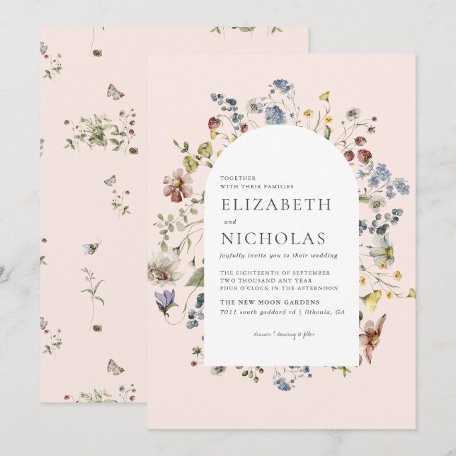 Invitation Mariage botanique de verdure de fleur sauvage  (Devant / Derrière)